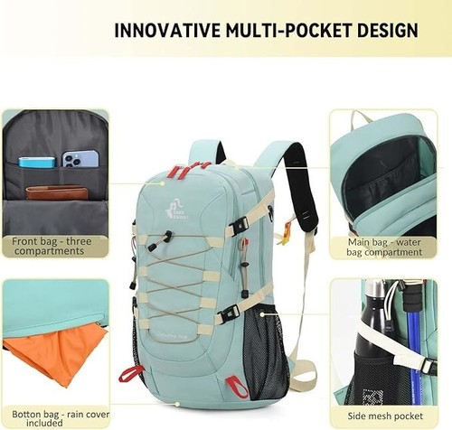 Bseash 40L leichter wasserdichter Wander Camping Rucksack mit Regenschutz lila - Bild 5 von 6
