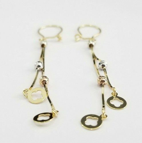 Yellow White Rose Gold Earrings Dangle Drop Chandelier Kidney Hook - Picture 2 of 8