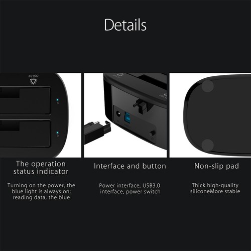 ORICO Dual Bay HDD-Dockingstation Offline-Klon für 2,5/3,5-Zoll-SSD-HDD-Gehäuse - Bild 3 von 22
