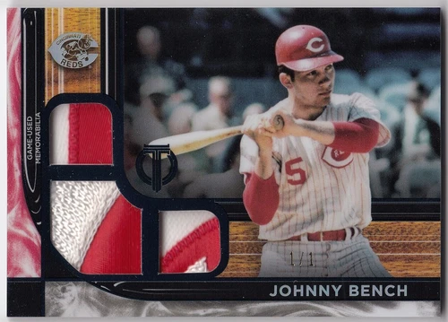 2022 Topps Tribute Triple Relics Black JOHNNY BENCH #TTR-JB Reds One of One 1/1