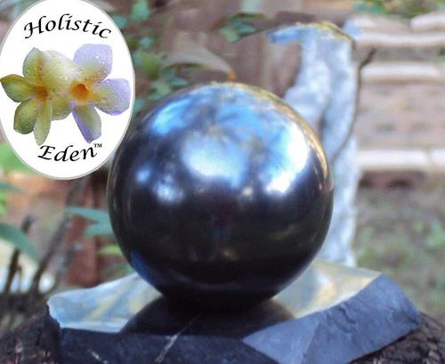 40mm Shungite Sphere + Stand, EMF Protection, Air Purifier Crystal Health Stone