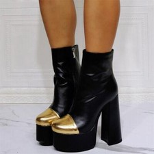 Women's Occident Club Dress Shoes Zip Block High Heels Faux Leather Ankle Boots