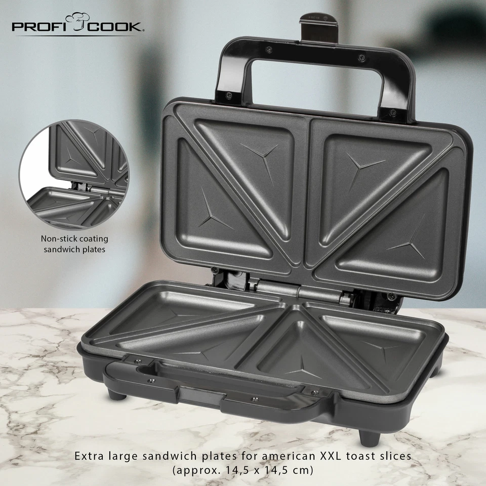 Proficook ST 1092 Sandwichera 2 sandwiches grandes americanos XXL 14.5 x 14.5 cm - Imagen 4 de 4