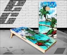 Beach Parrot palm Trees Wood Cornhole Boards Bean Bag Toss Game