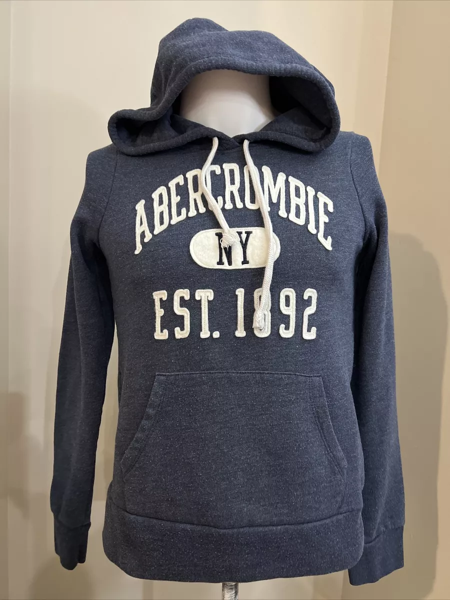 Abercrombie & Fitch A&F Women's Small Gray/Blue Logo Spellout Hoodie Pocket