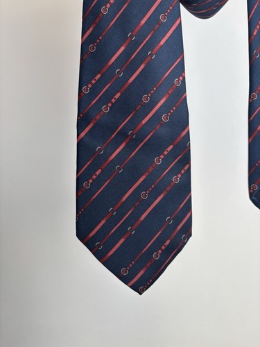 Rare Gucci Vintage Striped GG Horse Silk Tie Navy and Red - Picture 4 of 8