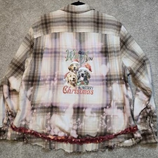 OOAK Upcycled Flannel Shirt Shacket Frankenshirt Christmas Dogs Graphic Size 2X