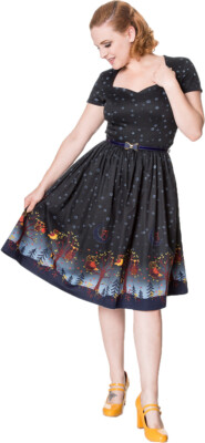 Banned LONE TRAVELLER Retro STERNE Eulen Sweetheart SWING Dress KLEID Rockabilly