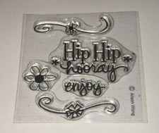 ALISON WONG HIP HIP HOORAY ENJOY FLOWER FLORAL SCROLL CLEAR STAMP SET STAMPS EUC