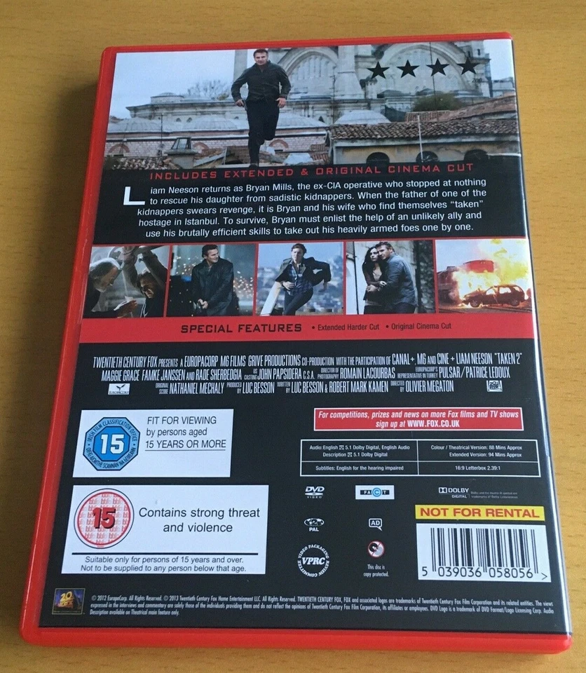 TAKEN 2 (DVD, 2013) EXTENDED HARDER CUT FILM DVD LIAM NEESON - Image 2 of 2