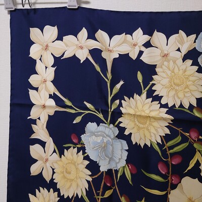 Salvatore Ferragamo large scarf silk 86cm 33″ square flower navy