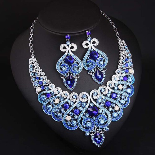 Fashion Flower Women Statement Necklace Earring Crystal Jewelry Set Bridal Gifts - 第 434/661 張圖片