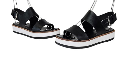 VINCE Mana Black Leather Ankle Strap Platform Slingback Sandals 5.5 - Picture 7 of 12