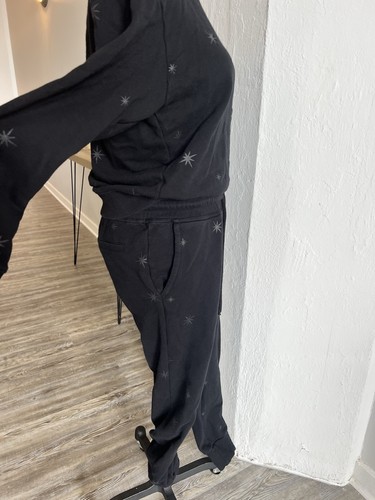 Pistola Sweat Suit Size XS Black Star Print Crew Neck And Joggers - Picture 4 of 8