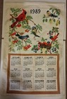 1989 LINEN WALL HANGING CALENDAR BIRDS  — photo 1