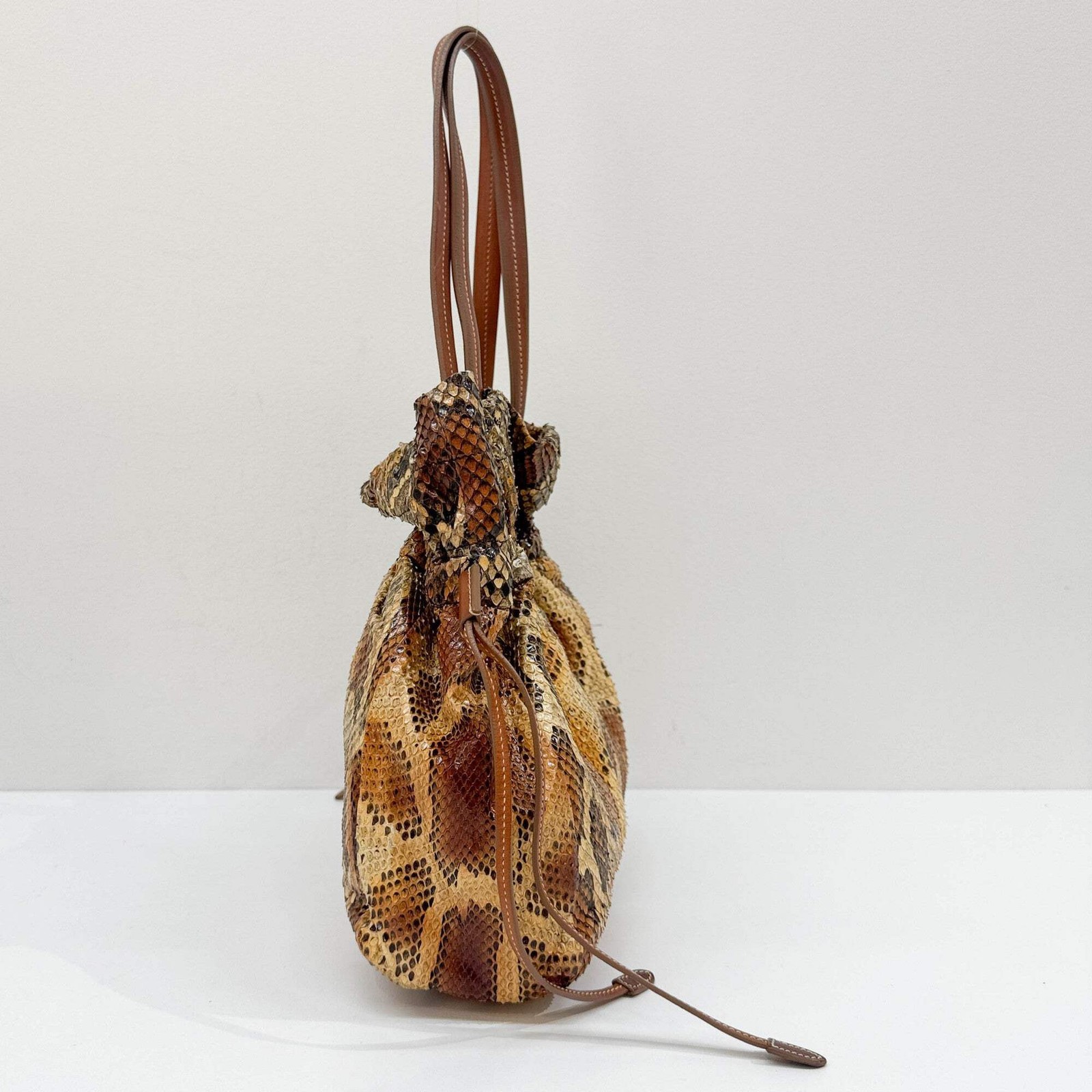 PRADA Drawstring Amber Python Embossed Leather Sh… - image 5