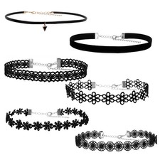 6 Pcs Black Velvet Choker Necklace Set for Women Gothic Style