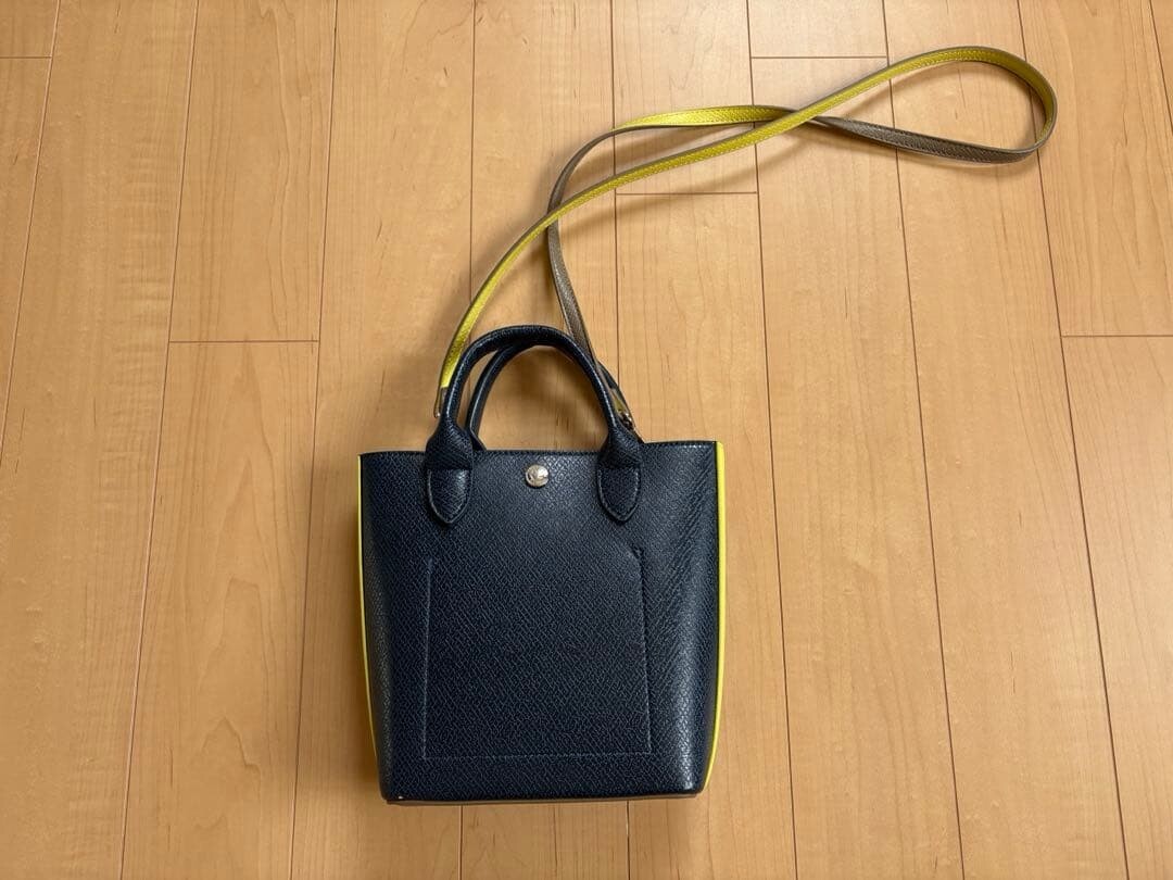 Longchamp Epure Replay XS Navy Leather Shoulder Bag Yellow Gray Auth image 2