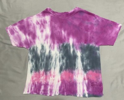 Hand Dyed Cropped Tie Dye Tee Women's Small Blue & Purple 100% Cotton Homemade