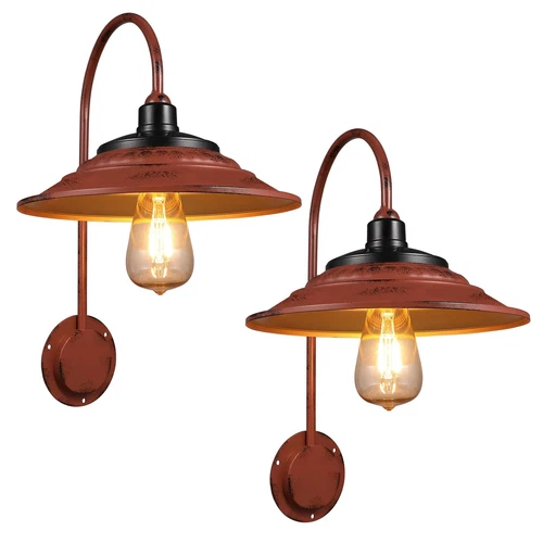 Red Solar Barn Lights for Outside, 2PCS Waterproof Solar Wall Light Fixture, ...
