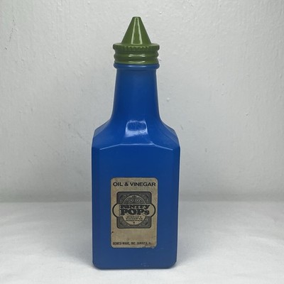 Vintage Gemco USA Pantry Pops Blue Oil & Vinegar Bottle Granny s Turned On Glass