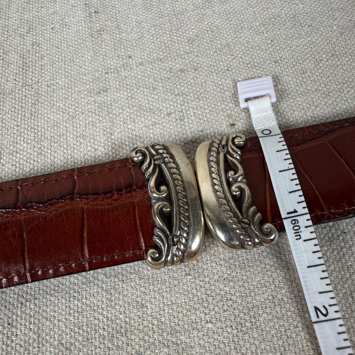Vintage Brighton Reversible Croc‎ Embossed Western Belt Brown Black Silver S Vintage 90s Brighton Black Croc Embossed Leather Belt  main image 3