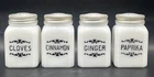 4 Vintage Frank Tea & Spice White Milk Glass Spice Shakers Jars