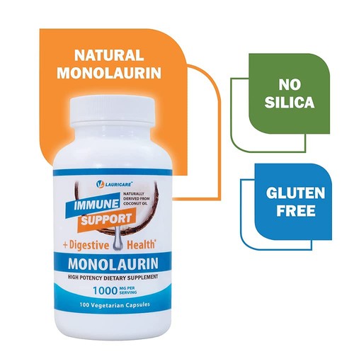 Lauricare Monolaurin Supplement 1000mg - Immune & Gut Health - 100 Capsules - Picture 4 of 7