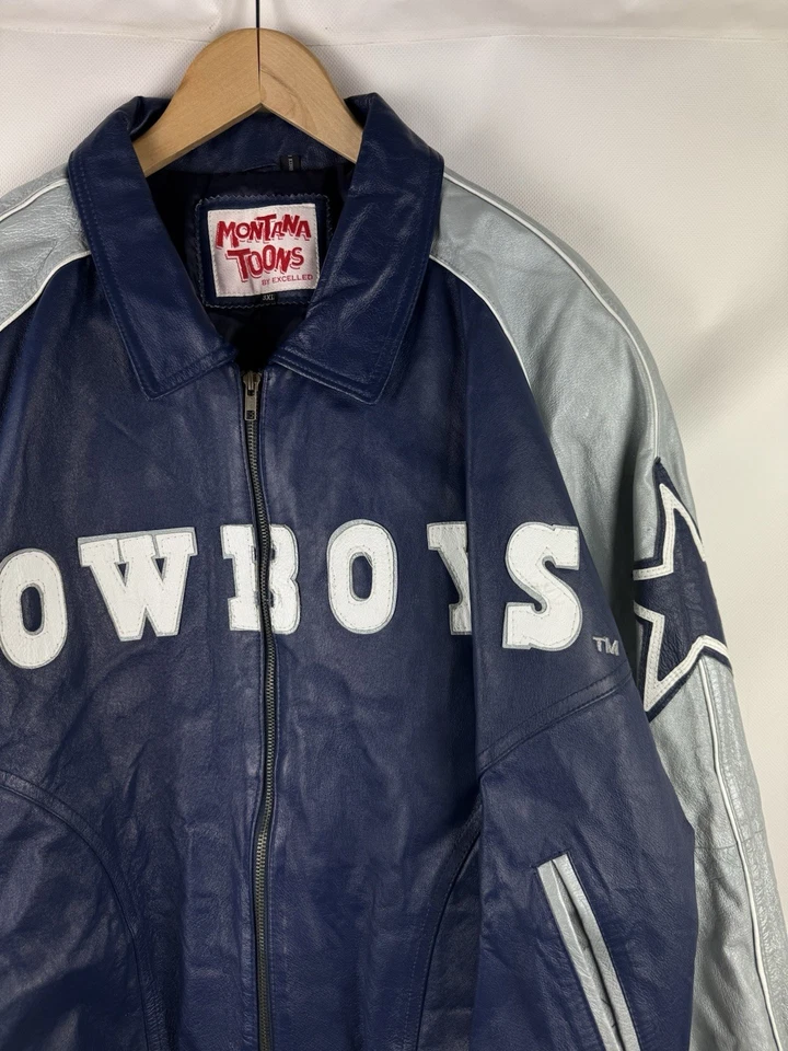 Винтажная кожаная куртка-бомбер 90-х Montana Toons Dallas Cowboys The Flinstones - Изображение 3 из 4