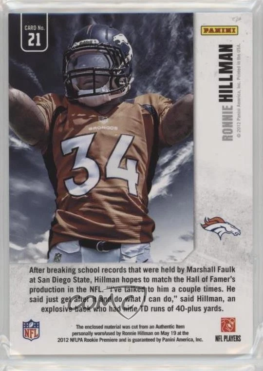 2012 Rookies & Stars Longevity Dress for Success Materials Ronnie Hillman #21 RC - Image 2 of 2
