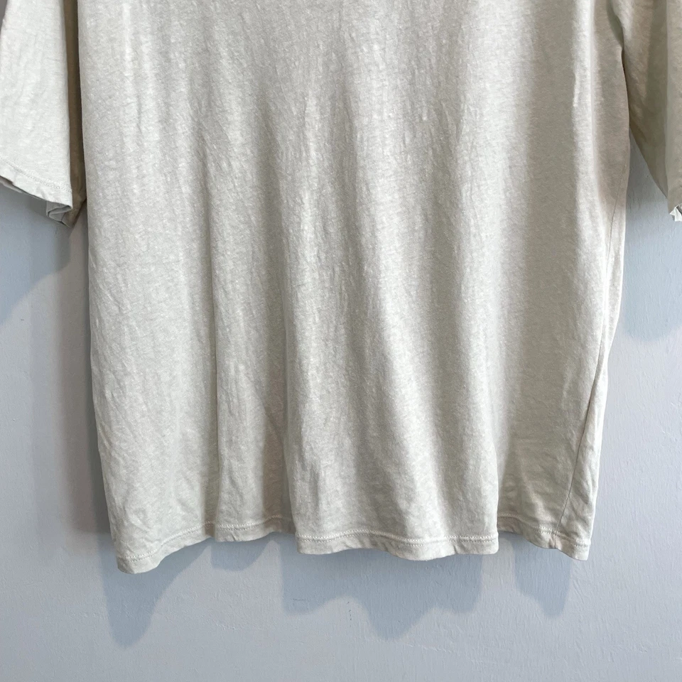 Camiseta para mujer United Colors Benetton M manga corta cuello en V mezcla de lino beige Foto 4 de 4