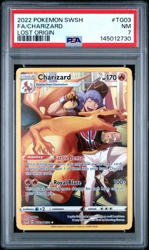 2022 POKEMON SWORD & SHIELD LOST ORIGIN #TG03 FULL ART/CHARIZARD PSA 7