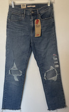 NWT Levi's 724 High Rise Straight Cropped Jeans Size 4 W27 Distressed Blue B1
