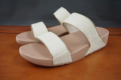 FitFlop Lulu Shimmerweave Slides Sandals Womens Size 11 Beige Wedge Comfort