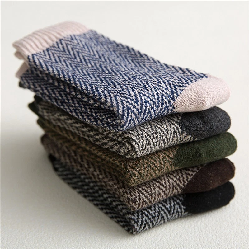 5 Pairs Mens Thermal Socks - Winter Warm Wool Thick Ripple Nordic Novelty - Image 2 of 4