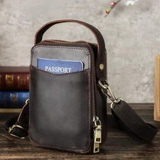 Men's Genuine Leather Zipper Wallet Phone Pouch   for Travel Crossbody Bag