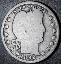 1892-O  LIBERTY HEAD BARBER QUARTER - BETTER DATE!