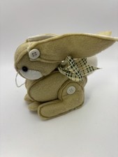 Primitive Felt Bunny Plush 7” Country Farmhouse Easter Decor Button Jointed