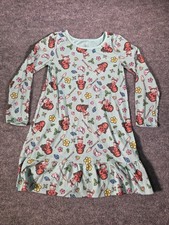 Disney Moana Girls Sleepwear Dress Sz 7/8 Blue Long Sleeve Ruffle Hem A-Line