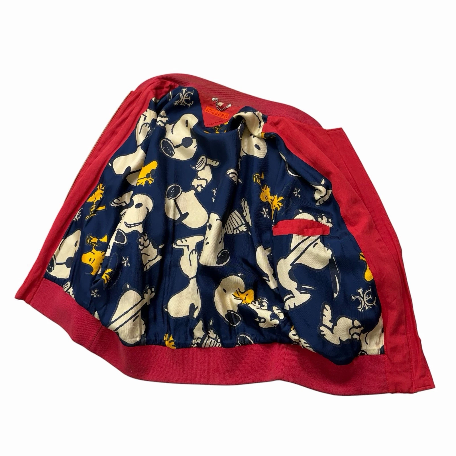 VTG 90s ICEBERG PEANUTS SNOOPY EMBROIDERED BOMBER JACKET RAYON LINEN SIZE 50 - product detail image 2
