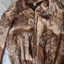 1960s Fuda International Women s XL Brown/Black Animal Silk Zip Lined Jacket