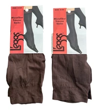 VTG 2004 L'eggs Microfiber Trouser Socks Lot of 2 One Size Brown NOS Silky Leggs