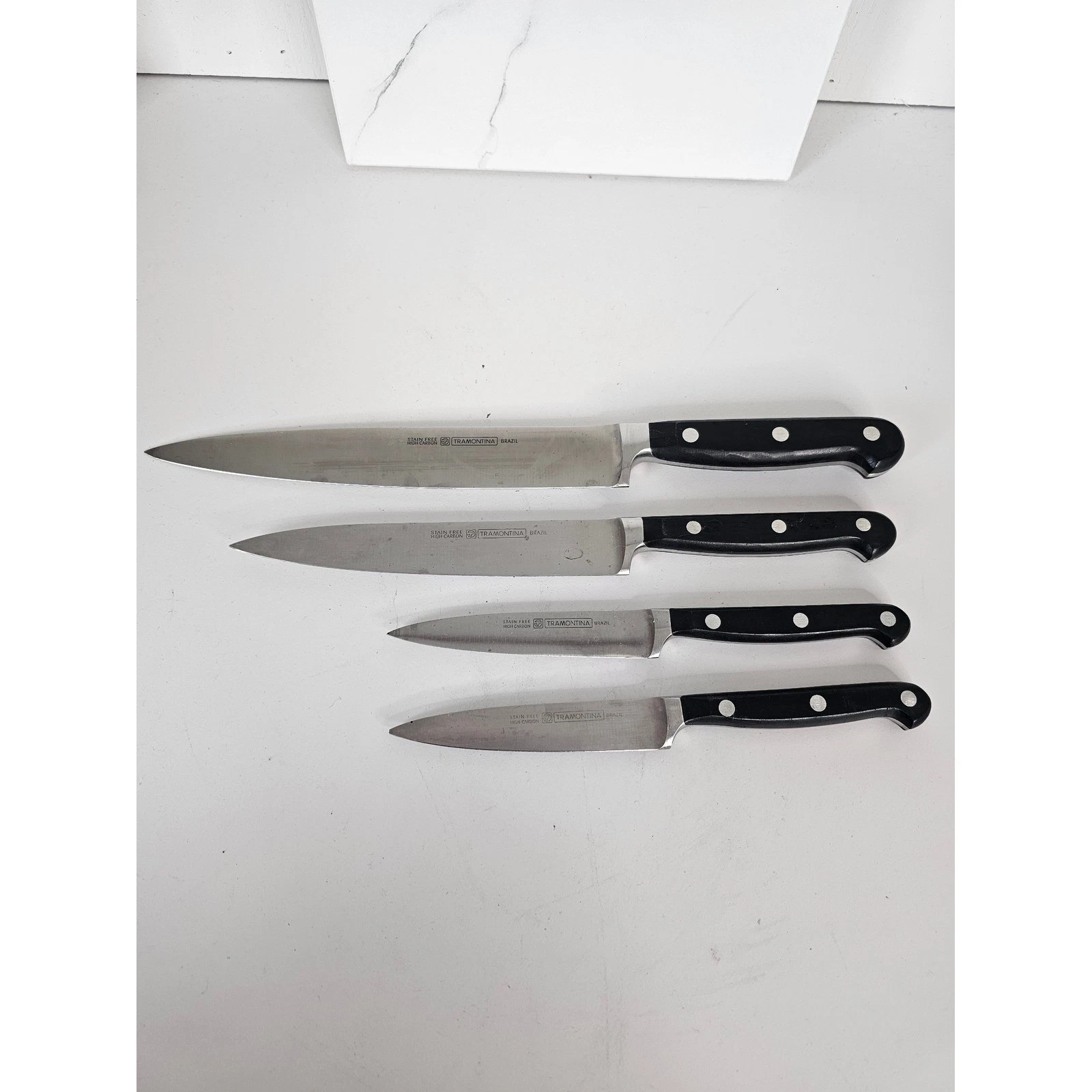Tramontina Brazil High Carbon Stain Free Steel Knife Set 4 Piece Black Handle
Opens in a new window