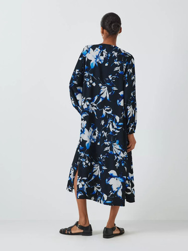 John Lewis Midi Dress Watercolour Bloom Floral Print Navy Blue UK 18-20 BNWT £65 - Picture 2 of 18