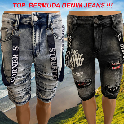 Herren Destroyed Jeans Shorts Bermuda Premium Denim Jeans kurze Hose Neu