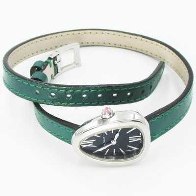 BVLGARI Serpenti W Tours schwarzes Zifferblatt grüner Gürtel Damenuhr mit...