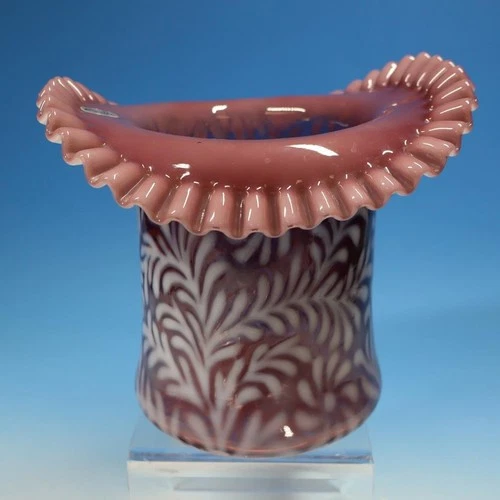 Fenton Art Glass - Plum Opalescent Daisy & Fern Ruffled Top Hat Vase - 7¼ inches