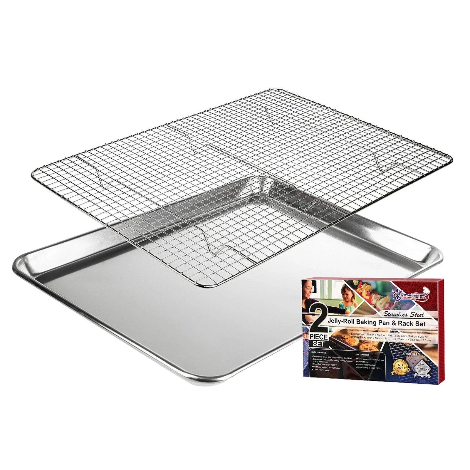 Aluminum Jelly Roll Pan 15x10 and Stainless Steel Rack Set, Baking Pan with R...