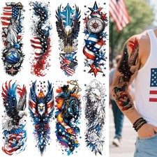 8 Sheets 4th of July Temporary Tattoos Patriotic USA Flag