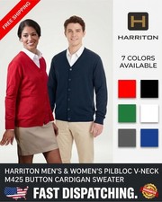 Harriton M425 Mens V-Neck Cardigan Sweater Anti-Pill Button Front Knit XS-6XL